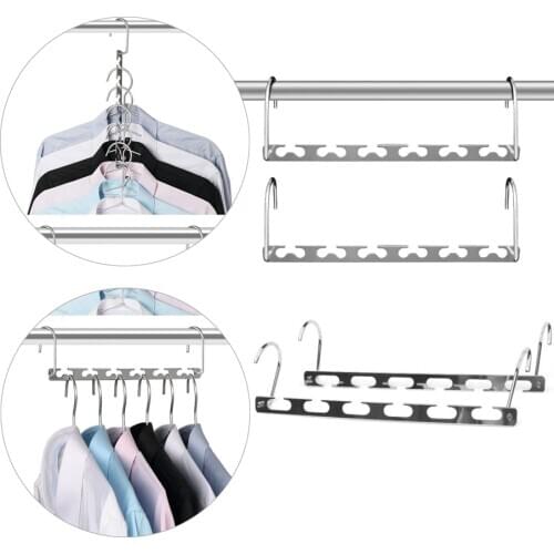 2pcs Closet Hanger Stainless Steel Magic Wardrode Organizer Space Saver Metal Clothes Holder Cascading Hangers