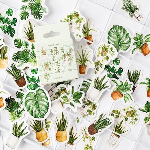 45pcs/box Fresh Green Oxygen Life Diary Handmade Paper Label Sealing DIY Decoration Shaped Sealing Pegatinas