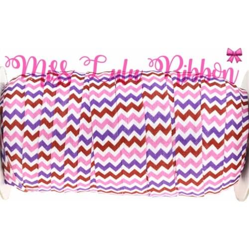 50yards/roll 5/8"16mm Pink&Red&Purple Waves Printed Fold Over Elastic Ribbon DIY Party Gift Wraping HT01-PG022-01742