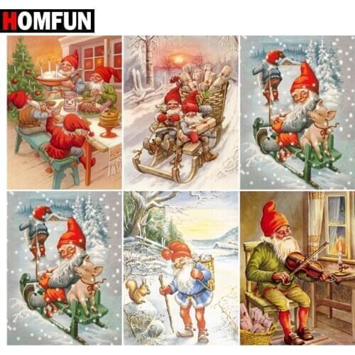 HOMFUN Diamond Painting Cross Stitch "Christmas winter snow" Full Square Round Diy 5d Diamond Embroidery Picture Rhinestone Art