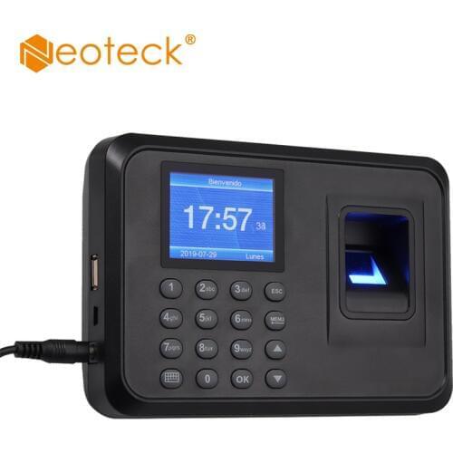 Neoteck Biometric Fingerprint Attendance Machine Employee Checking-in Recorder 2.4 inch Display USB DC 5V Time Attendance Clock