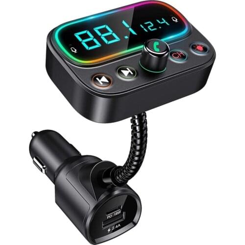 Bluetooth 5.0 FM Transmitter for Car with Dual Mic 2.0inch LCD Display Car Music Player Support U Disk/AUX Output