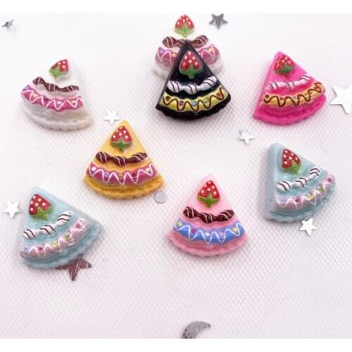 New 12pcs Colorful Lovely Strawberry Triangle Cake Figurine Flatback Stone DIY Wedding Scrapbook Craft Supplies SH05