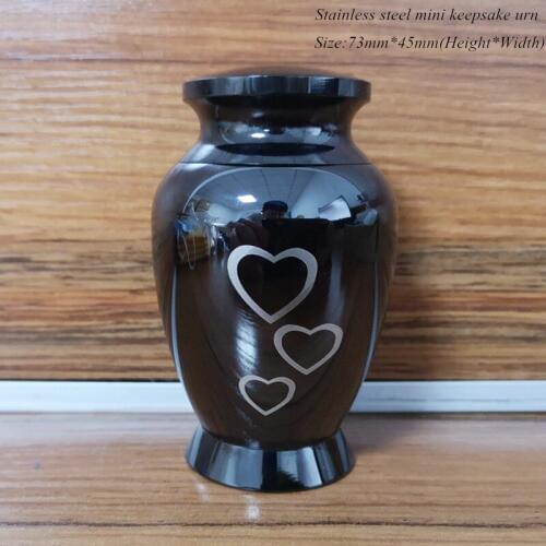 IJU01 Black Color Stainless Steel Mini Keepsake Urn for Human/Pets Memorial Ashes Holder Heart Engrave Small Cremation Urns