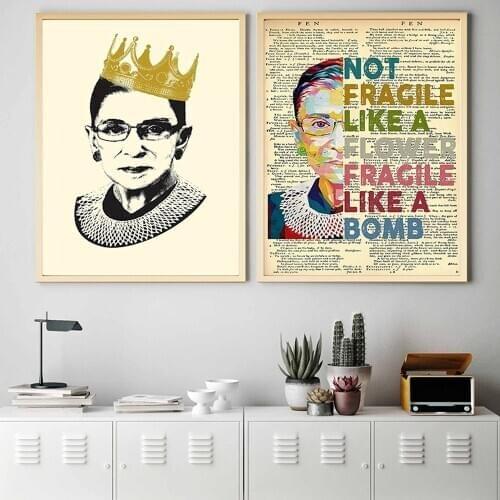 Notorious RBG Poster Wall Art Print Girl Power Canvas Painting Resist Woman Pictures for Living Room Vintage Fashion Home Decor
