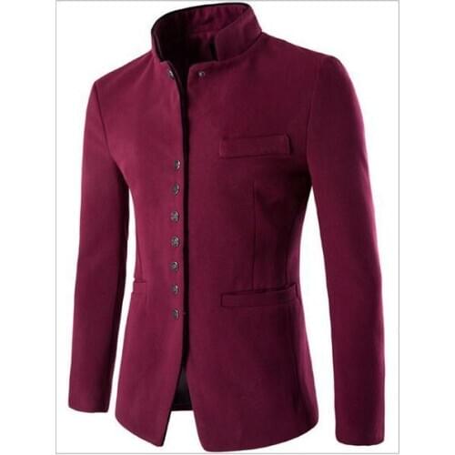 Chinese tunic suit Men woolen coat Single button men stand collar casual jacket CH09 8870