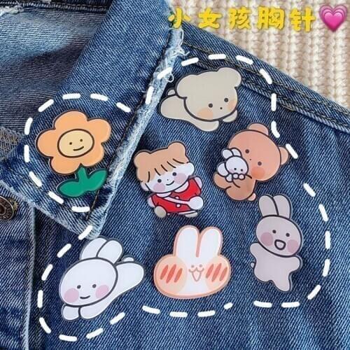 Korean cute cartoon acrylic rabbit badge brooches personality bag clothing ornament Harajuku brooch pins gifts for women girl