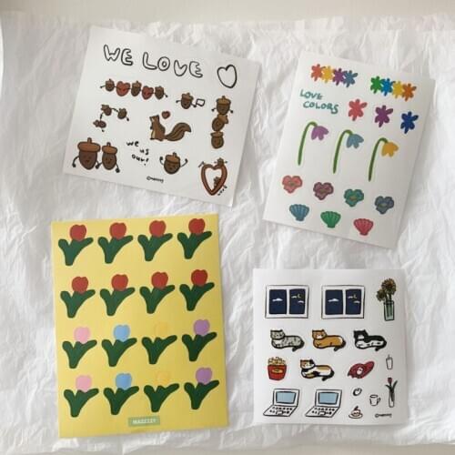 Korean Ins Cat Squirrel Tulip Cute Stickers Waterproof Paster Notebook Mobile Phone Tablet PC Diy Decorative Sticker Stationery