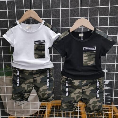 2020 Girls And Boys Summner Suit Kids Children Cool Army Clothes Including T-Shirt+Pant 2pcs Per Set