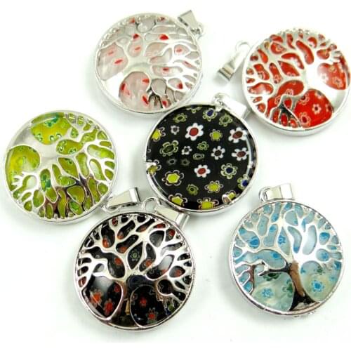 Natural Stone Liuli Coloured Glaze Glass Pendant Silver Color Bird Owl on Tree of Life etc Reiki Jewelry necklace Making 10PC