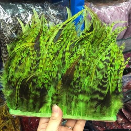 Hot 1 Yards Beautiful Green rooster feathers 10-15 cm/4-6 inch DIY jewelry plume feather cloth belt dance decoration