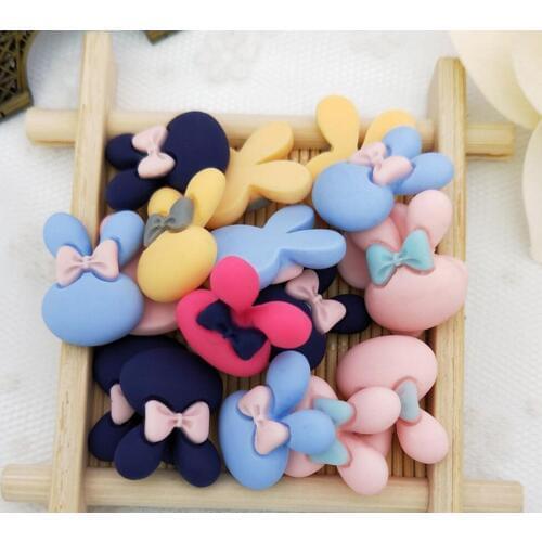 50pcs Resin Matte Bow Rabbit head Flatback Beads For Scrapbooking Craft Diy Hair Clip Figurines Headwear Cellphone Decoration