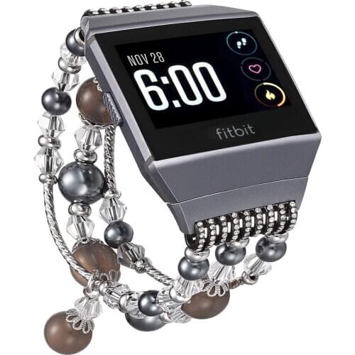 Fashion Handmade Strap for Fitbit Ionic Bands & Versa 2 Lite Bracelet Bling Woman Jewelry Luxury Watchband Elastic Beads Black