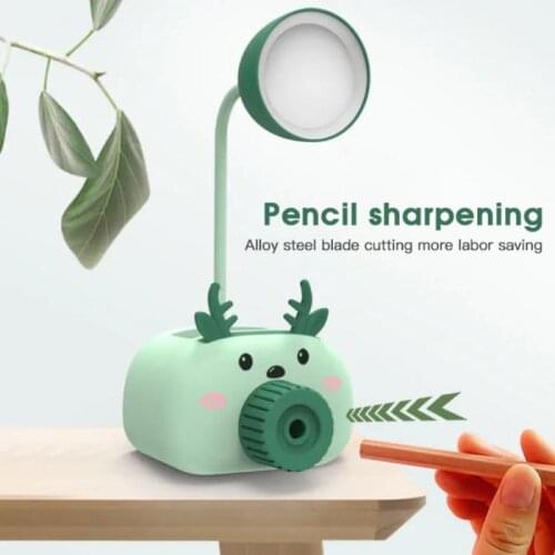 Cute Piggy Desk Lamp With Pencil Sharpener Storage Pen Holder Led Table Lamparas Students USB Eye Protection Reading Night Light