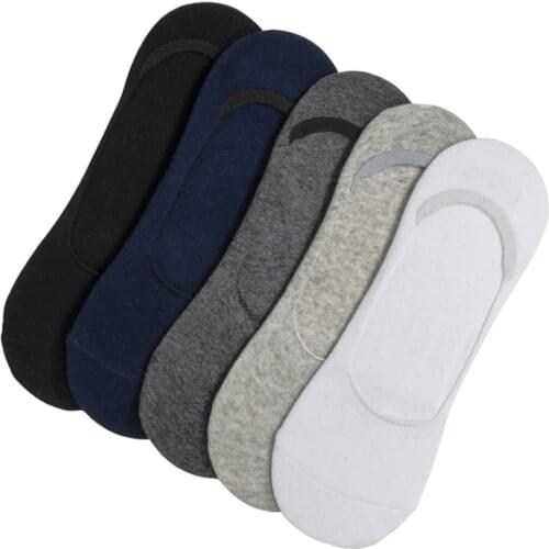 5 Pairs/lot Mens Socks Summer Cotton Large size 39-48 Breathable Boat Socks Solid Color invisible silicone Non-slip