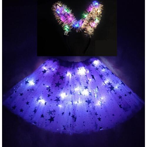 2020 new yearLight color skirt childrens skirt luminous skirt led childrens skirt collar party skirt Big star skirt purple