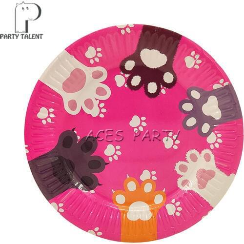 Party supplies 8PCS 7inch pet cat footprint theme party decoration disposable tableware paper dessert plate dishes