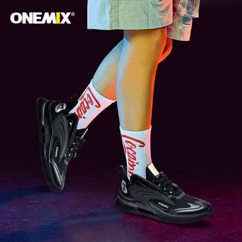 ONEMIX Black Running Shoes For Men Light Soft Sneakers Breathable Reflective Leisure Massage Damping Sports Shoes Free Shipping