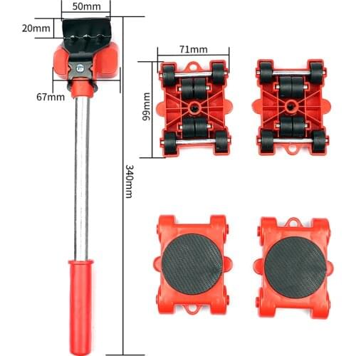 5pcs Furniture Mover Set Portable Furniture Transport Lifter Heavy Stuffs Moving Wheel Roller Bar Hand Tools For Sofas Couches