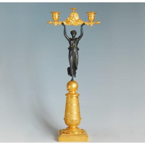 50CM Real Gold Plated Bronze Woman Candleholder Candlestick with 2 Holders Classical Statue Sculpture Art Classy Home Decor