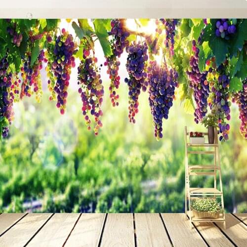 Custom 3D Wallpaper Sticker Idyllic Purple Grape Fruit Leaves Mural Living Room TV Sofa Background Wall Home Decor 3D Wall Cloth