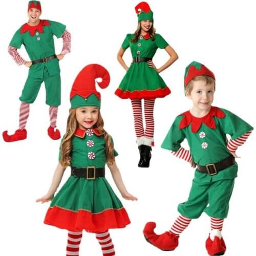 Christmas costumes for girls and boys, fancy costumes, green elves, cosplay, family, Christmas party, new year, costume sets