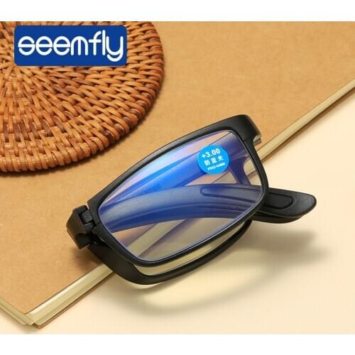 Seemfly Foldable Anti Blue Light Reading glasses For Men Women Anti-fatigue Eyeglasses TR90 Frame With +1 1.5 2 2.5 3 3.5 To +4