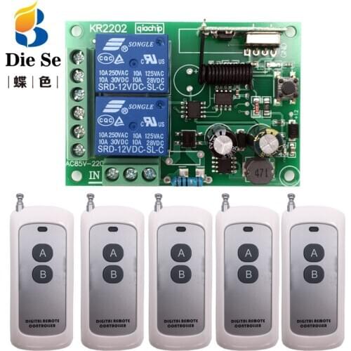 433MHz Universal Remote Control AC 220V 10A 2CH rf Relay Receiver and Transmitter for Electric curtain and garage door Control