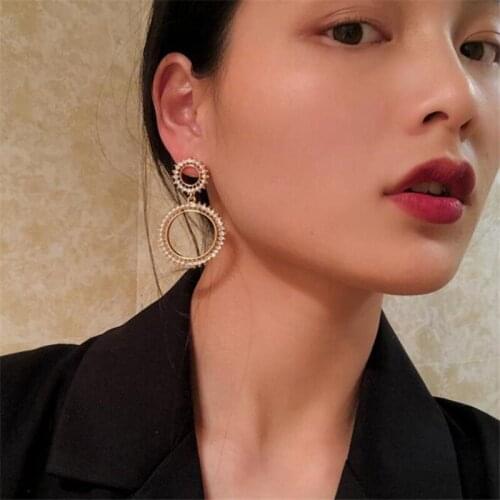 Dangle Earrings Circles Drop Earrings Metal for Women Pearls Rhinestone