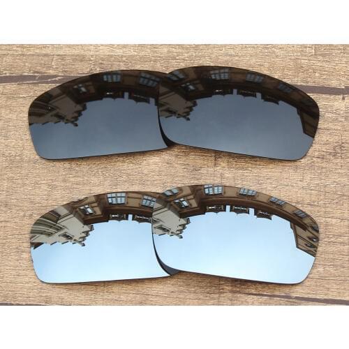Vonxyz 2 Pairs Stealth Black & Chrome Mirror Polarized Replacement Lenses for-Oakley Monster Pup Frame