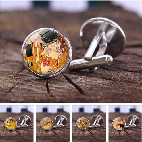 Gustav Klimt Kiss Cufflinks Man High Quality Tree of Life Art Oil Painting Suit Shirt Cuff Links Men Jewelry Accessories Gifts