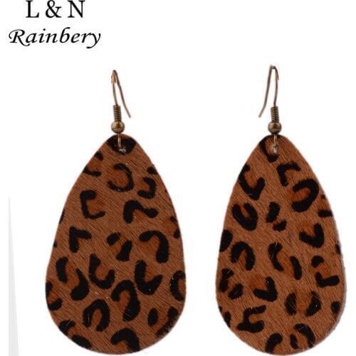 Gold Color Leopard Teardrop Real Leather Statement Earrings for Women Brand Jewelry Water Drop Dangle Earrings JE0721