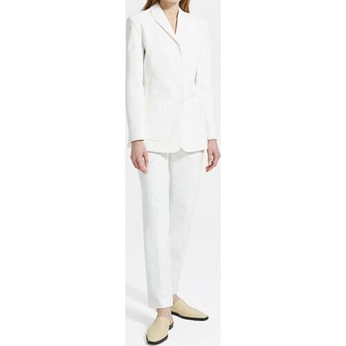 Womens Office Lady 2 Pieces Sets Solid White Elegant Single Breasted Pencil Pant Suits Blazers And Ankle-Length Pants Trousers