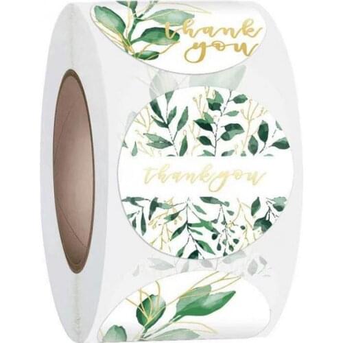 1.5inch Green Leaves Thank You Stickers Paper Sealing Label Stickers for Wedding DIY Gift Decoration Business Packing Stickers
