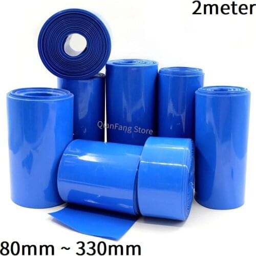 2M PVC Heat Shrink Tube for 18650 Lithium Battery Pack Cover Shrinkable Insulated Cable Sleeve 80 ~ 330mm Blue Sheath Film Wrap