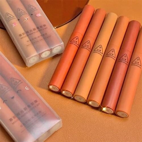 3pc/set Matte Velvet Lip Gloss Cigarette Tube Lipstick Waterproof Long Lasting Sexy Red Makeup Lipgloss Non-stick Cup Cosmetics