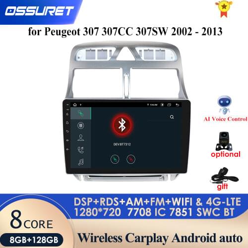 4G 64G Android 10 For PEUGEOT 307 sw 307 2002 - 2013 Auto 2 din Car Radio Stereo Player Bluetooth GPS No 2din dvd Steering Wheel