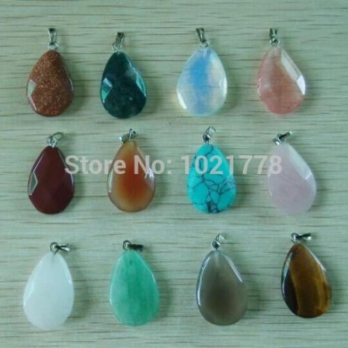 Free shipping fashion wholesale natural stone water drop rhombus Charms pendants for Necklaces making jewelry 24pcs/lot