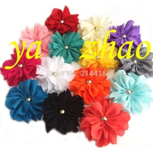 3" chiffon button flower, chiffon hair flower with button 42pcs/lot, 14colors in stock, free shipping