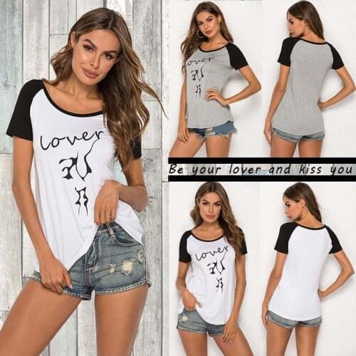 Letter Printed Womens T-Shirt Cotton Harajuku Summer Female Top Tee For Lady Girl Round Neck T-shirts Hipster