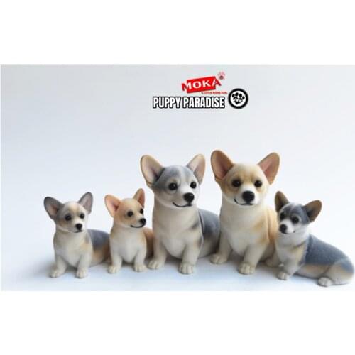 JXK Fluff Pembroke Welsh Corgi Dog Pet Healing Figure Canidae Animal Collector Toy Resin Desktop Decoration Gift