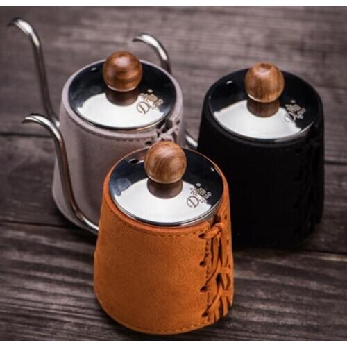 Pour Over Coffee Kettle Anti-Hot Handleless Coffee Drip Kettle Leather Wrapped Coffee Maker With Gooseneck Spout Tea Pot 350ml