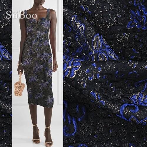 French blue floral printed jacquard brocade metallic fabric for spring women / men suit set coat tecidos tissus africain SP5931