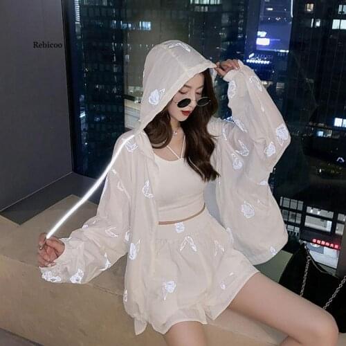 Women Basic Jacket Summer Print Butterfly Reflective Windbreaker Woman Hooded Jackets Coats Zipper Causal Thin Bomber Suits