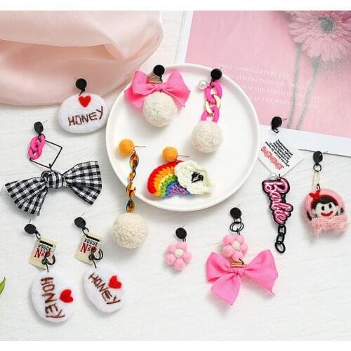 Cute Sweet Pink Earrings Charms Statement Creative Girl Bow Long Pendant Asymmetry Ear Jewelry S925 Needle
