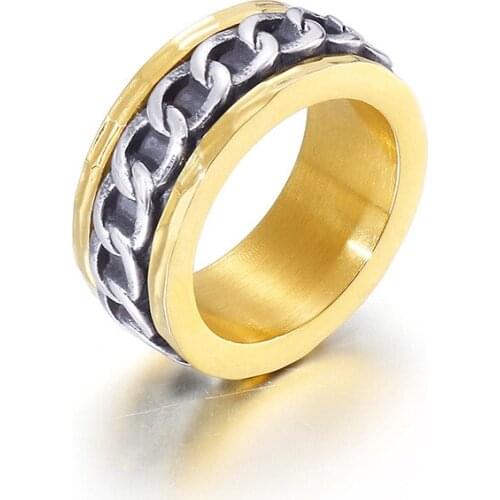 European and American mens personality stainless steel index finger ring fashion titanium steel chain ring can rotate