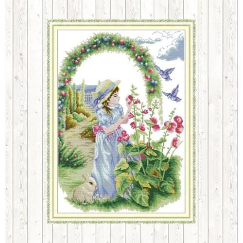 Enjoy Flower DMC Cotton Thread Printed Canvas Cross Stitch Sets 14ct 11ct Count Print Canvas DIY Handmade Needlework Embroidery