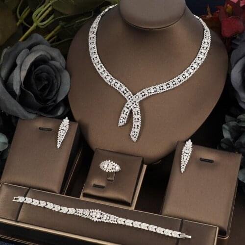 Jankelly luxury 4pcs Bridal Zirconia Jewelry Sets For Women Party, Luxury Dubai Nigeria CZ Crystal Wedding Jewelry Sets