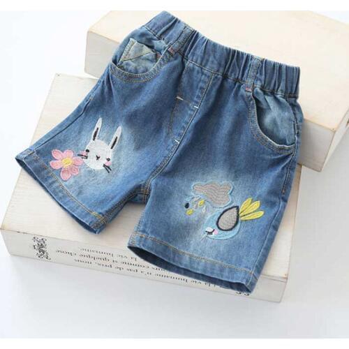 New Arrival Baby Girls Summer Denim Shorts Girls Character-embroidery Shorts Kids Summer Soft Denim Shorts Girls Casual Shorts