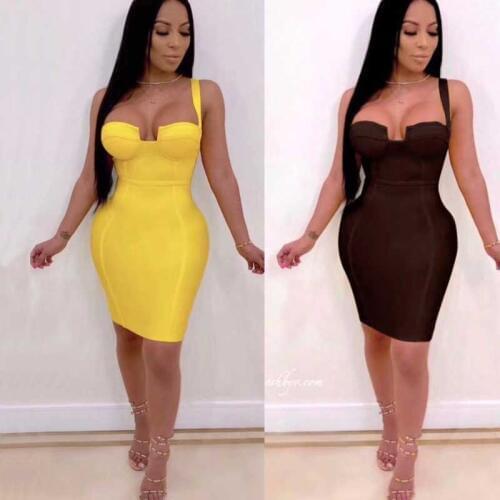 Wholesale 2020 Newest Women dress Black yellow blue Spaghetti Strap V-neck Mini sexy Night club celebrity bandage dress